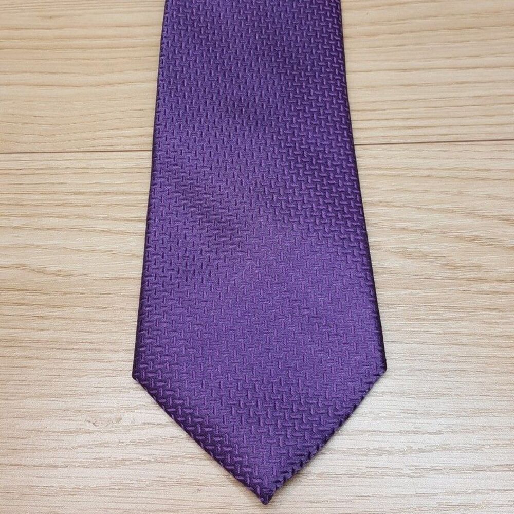 MICHAEL KORS Mens Neck Tie Purple Geo Textured Modern Classic Silk Blend Necktie